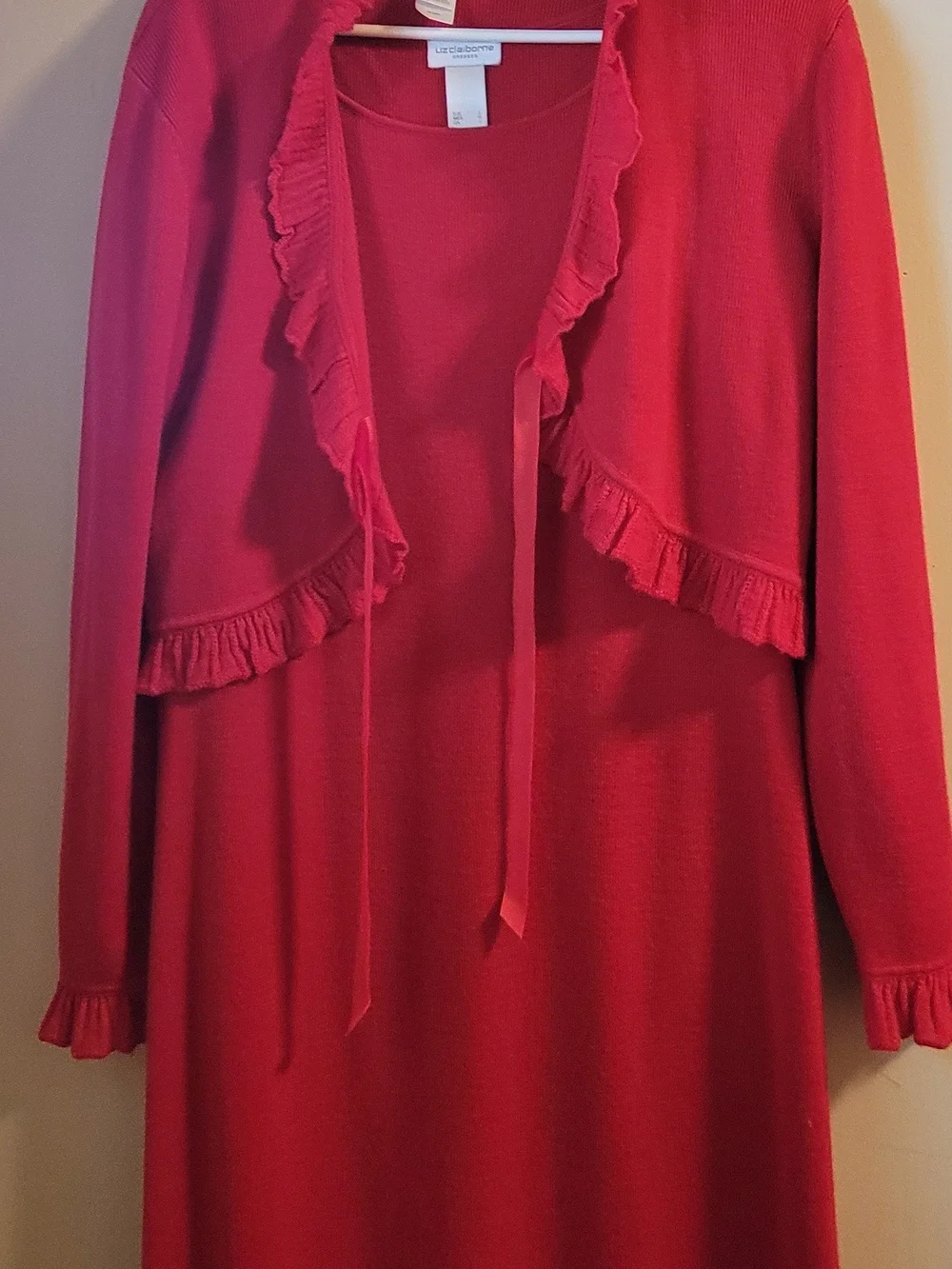 Liz Claiborne Red Sweater Maxi Dress Sz Large Matching Bolero Jacket Christmas